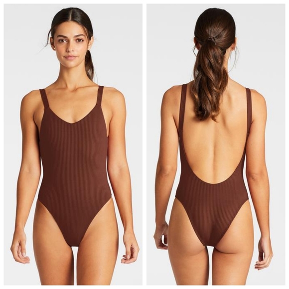 Vitamin A Leah One Piece Swimsuit Vintage Brown Ribbed - Picture 1 of 6